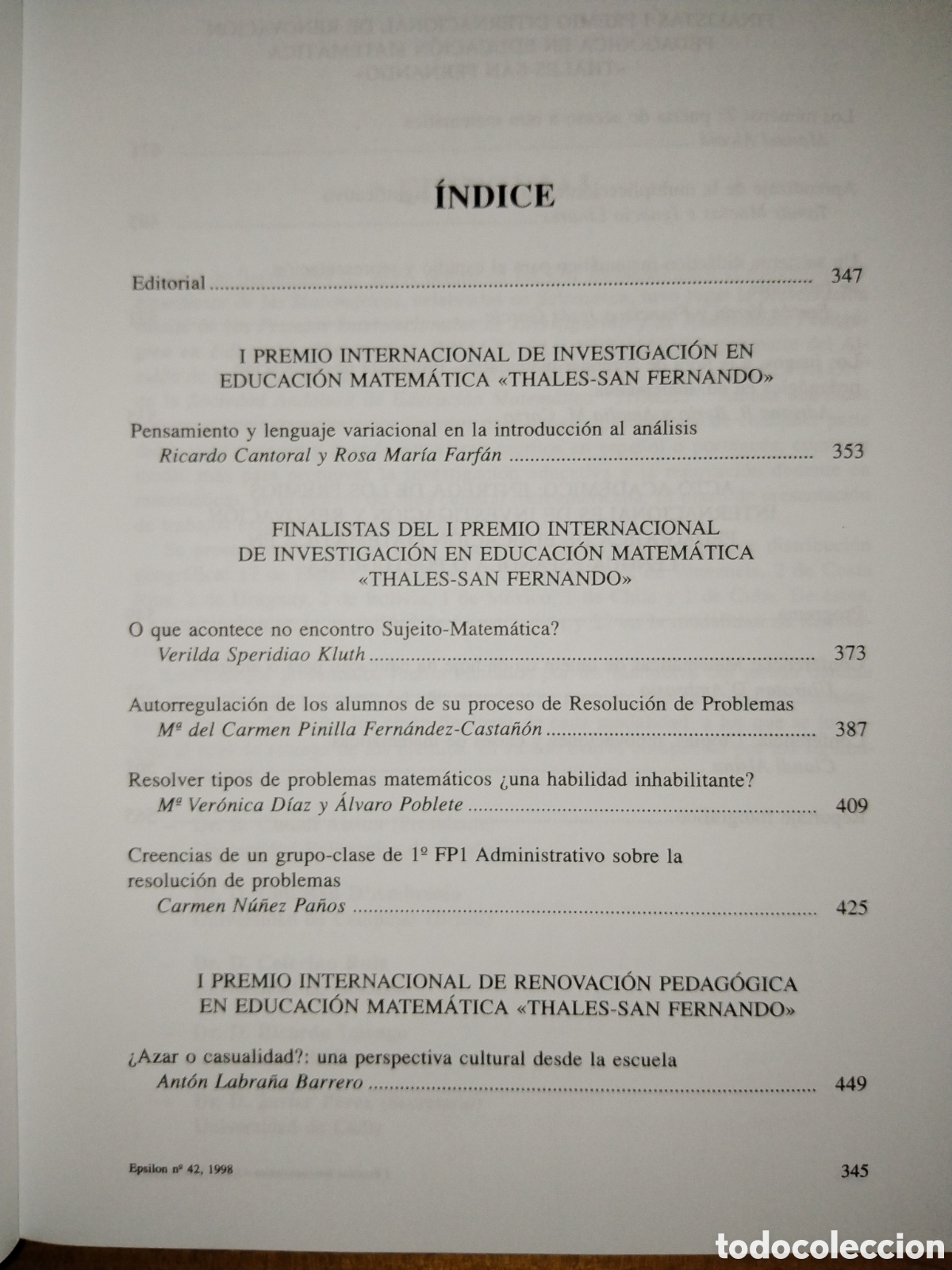 Libros de segunda mano de ciencias: Revista de matem&aacute;ticas Epsilon. N&ordm; 42 - Foto 2