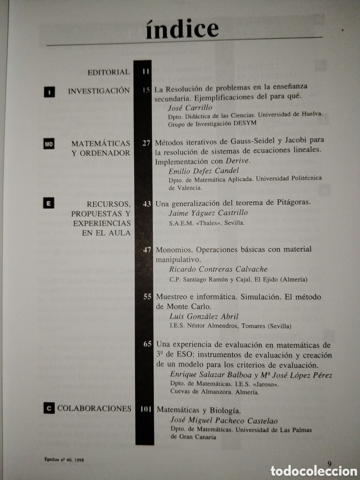 Libros de segunda mano de ciencias: Revista de matem&aacute;ticas Epsilon. N&ordm; 40 - Foto 2