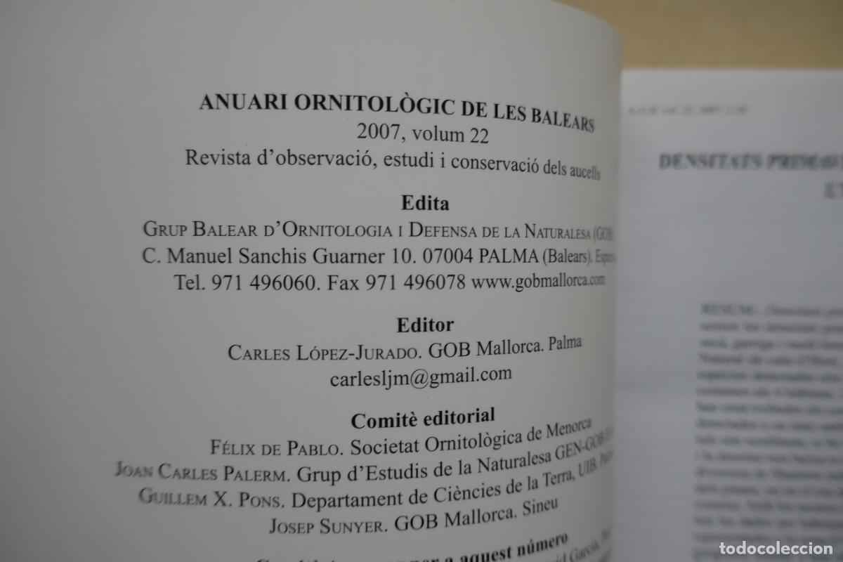 Libros de segunda mano: ANUARI ORNITOL&Ograve;GIC DE LES BALEARS, ANY 2007. VOLUM 22 - Foto 4