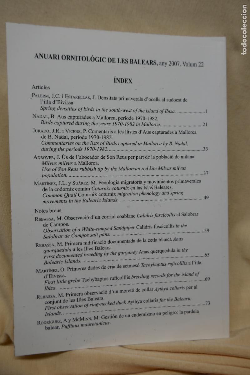 Libros de segunda mano: ANUARI ORNITOL&Ograve;GIC DE LES BALEARS, ANY 2007. VOLUM 22 - Foto 10