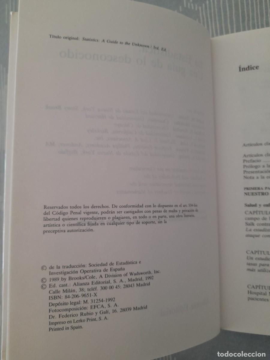 Libros de segunda mano de ciencias: LA ESTAD&Iacute;STICA. UNA GU&Iacute;A DE LO DESCONOCIDO - Foto 3