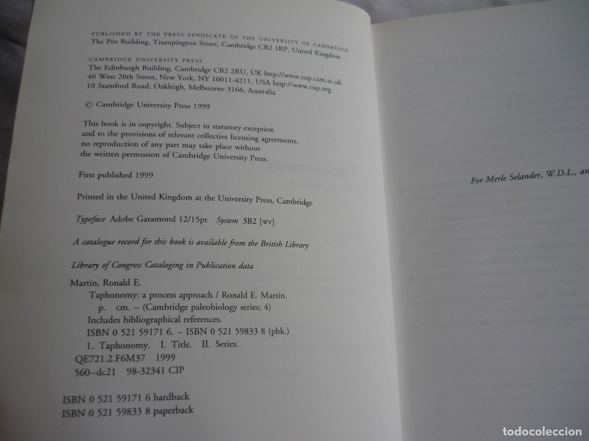Libros de segunda mano: Thaphonomy, a process aproach, R.E. Martin 1999, en ingl&eacute;s - Foto 7