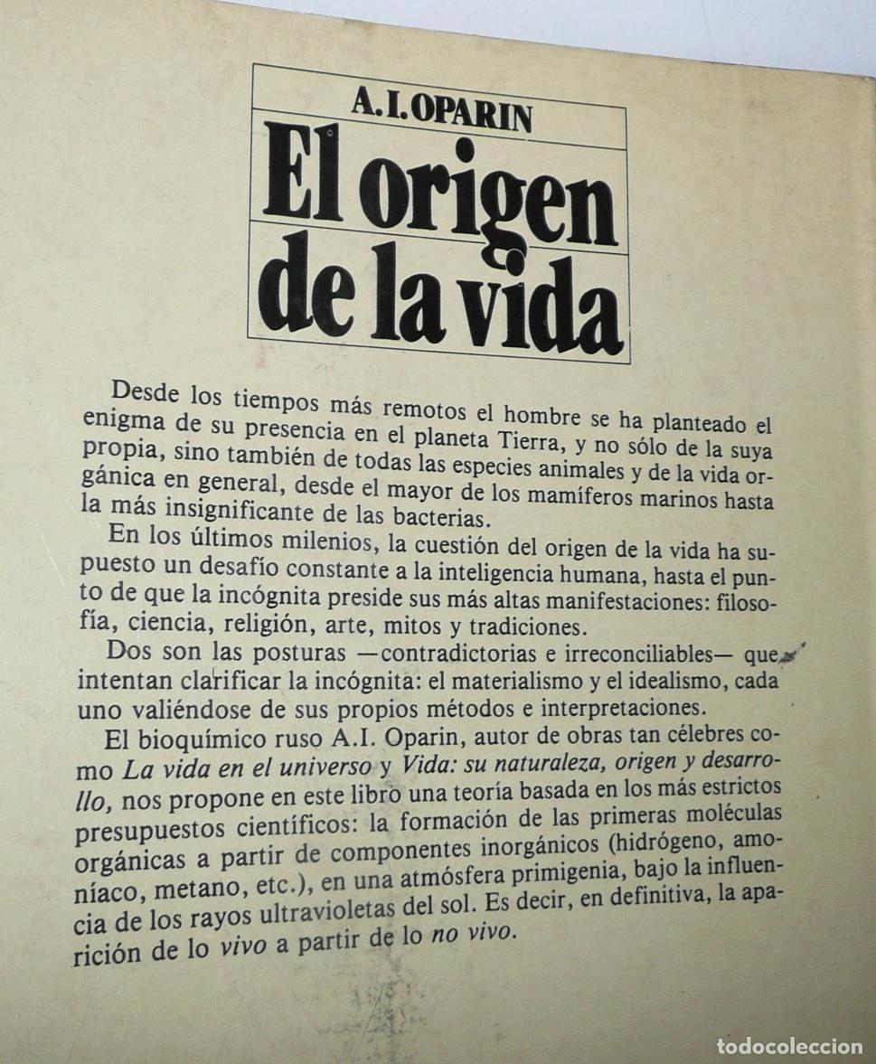 Libros de segunda mano: El origen de la vida - A. I. Oparin (Editorial Oc&eacute;ano, 1982) - Foto 2