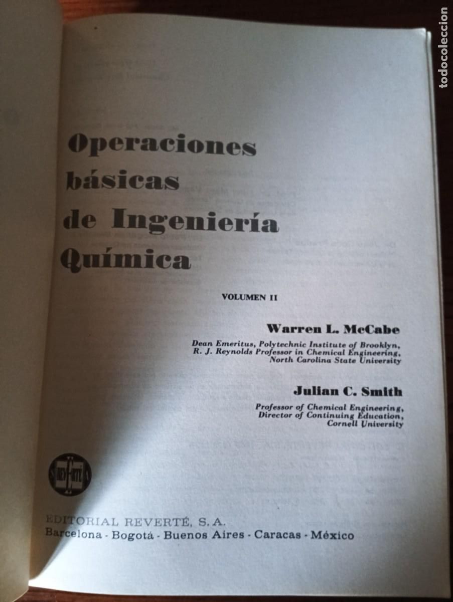 Libros de segunda mano de ciencias: OPERACIONES B&Aacute;SICAS DE INGENIER&Iacute;A QU&Iacute;MICA .-McCABE/SMITH. 2 TOMOS. - Foto 5
