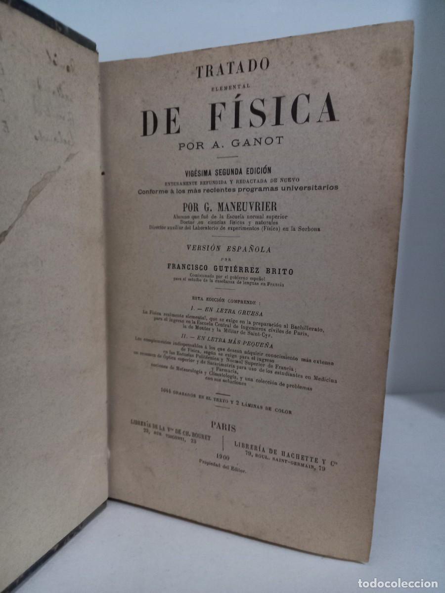 Libros de segunda mano de ciencias: TRATADO ELEMENTAL DE FISICA - A. GANOT . PARIS 1900 - Foto 2