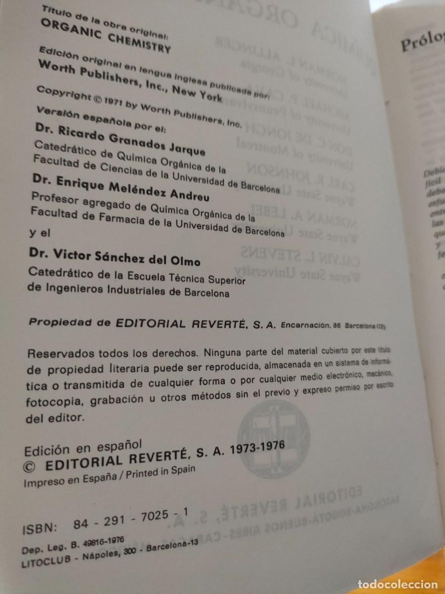 Libros de segunda mano de ciencias: Qu&iacute;mica Org&aacute;nica - Allinger - Foto 4