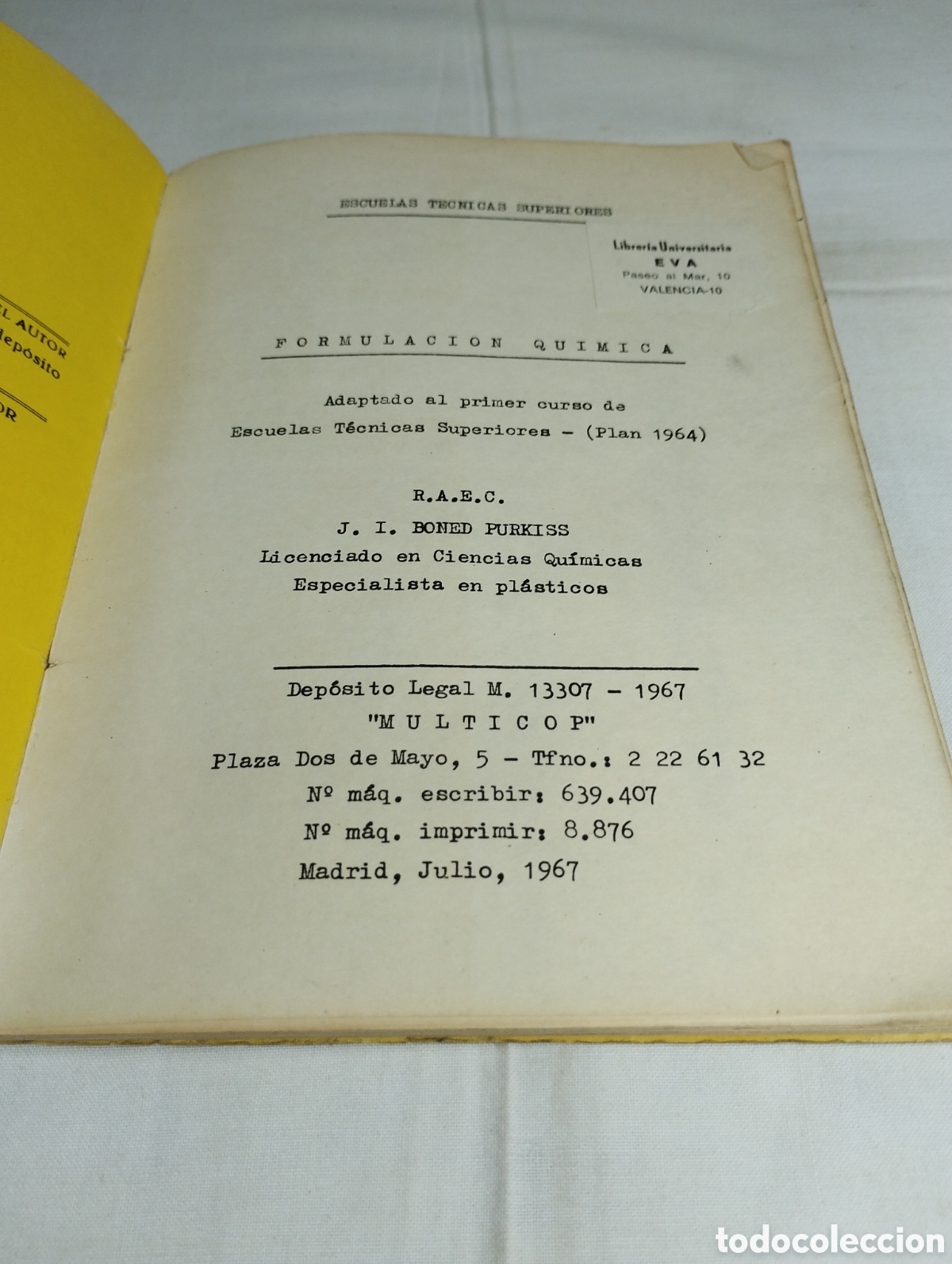 Libros de segunda mano de ciencias: Formulaci&oacute;n qu&iacute;mica. R.A.E.C., 1967 - Foto 2