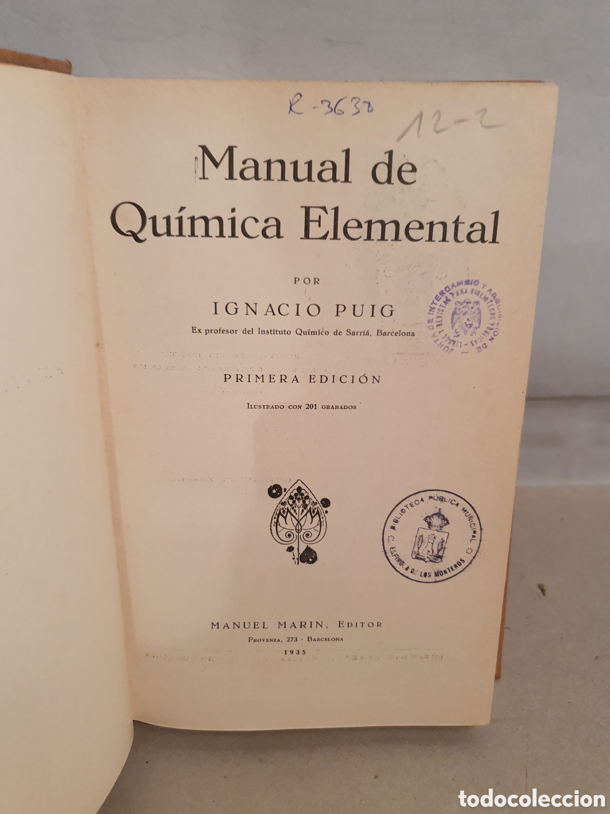 Libros de segunda mano de ciencias: MANUAL DE QUIMICA ELEMENTAL. IGNACIO PUIG. 1&deg;EDICION. MANUEL MARIN EDITOR. 1935. - Foto 2
