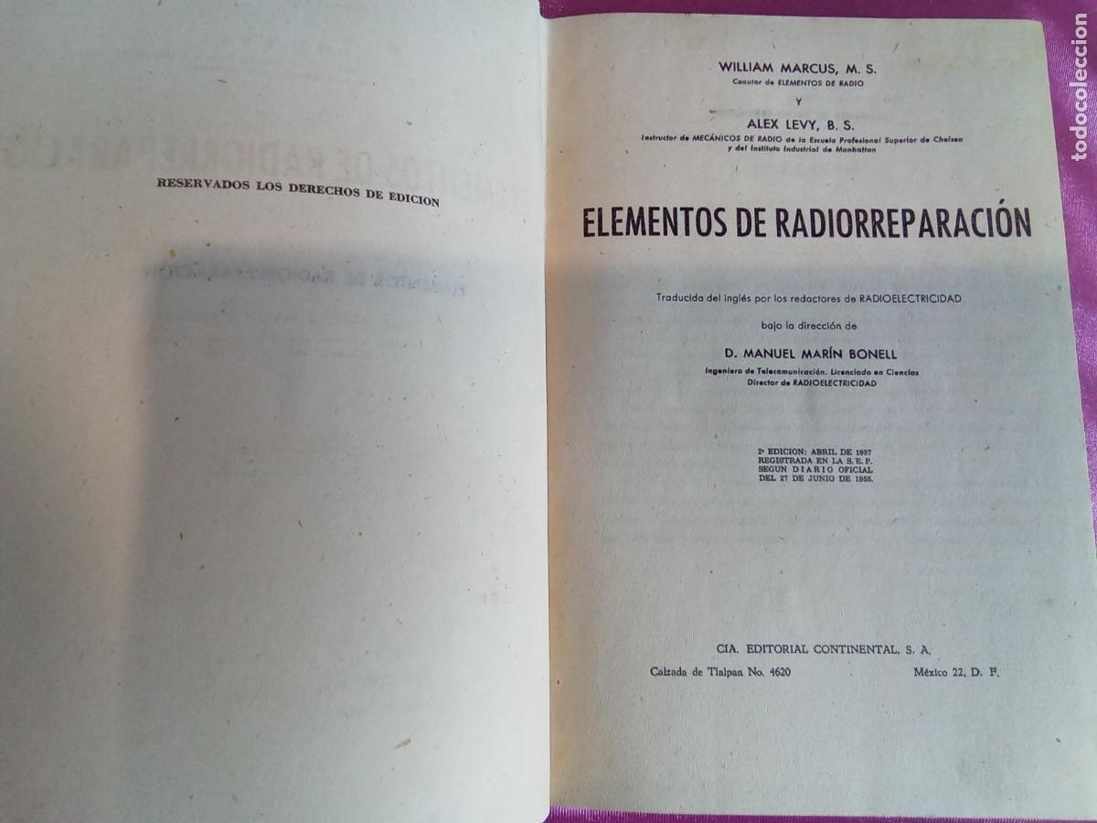 Libros de segunda mano de ciencias: ELEMENTOS DE RADIO - REPARACI&Oacute;N. W.MARCUS&A.LEVY. EP 2/2 - Foto 3
