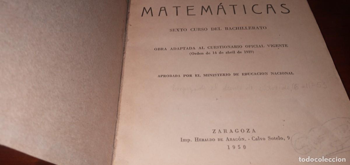 Libros de segunda mano de ciencias: Matem&aacute;ticas Sexto Curso Estevan Ciriquiain. 1950 - Foto 2