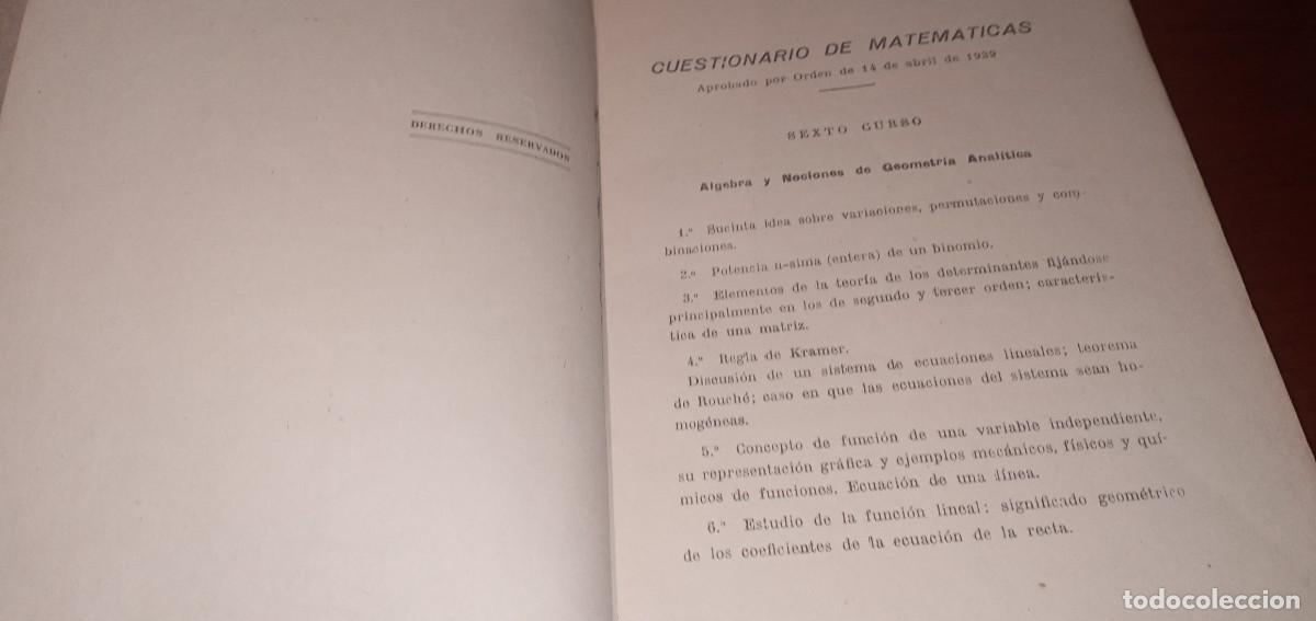Libros de segunda mano de ciencias: Matem&aacute;ticas Sexto Curso Estevan Ciriquiain. 1950 - Foto 3