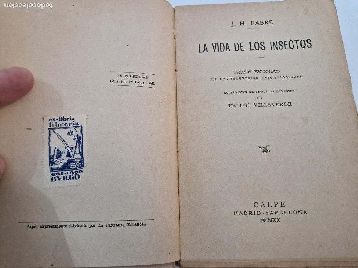 Libros de segunda mano: ANTIGUO LIBRO J.H. FABRE LA VIDA DE LOS INSECTOS CALPE 1920 - Foto 4