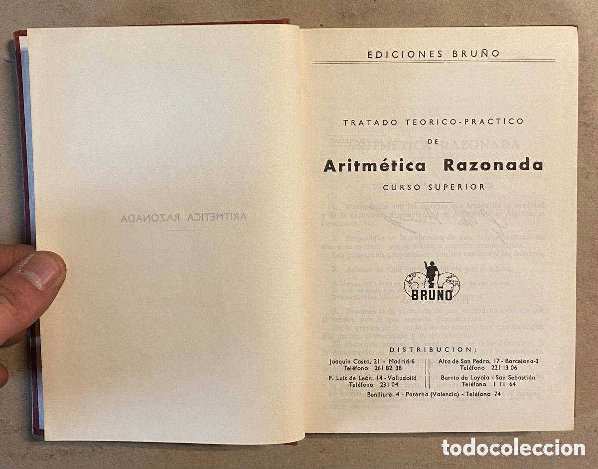 Libros de segunda mano de ciencias: TRATADO TE&Oacute;RICO PR&Aacute;CTICO DE ARITM&Eacute;TICA RAZONADA. CURSO SUPERIOR. EDICIONES BRU&Ntilde;O 1966. - Foto 2