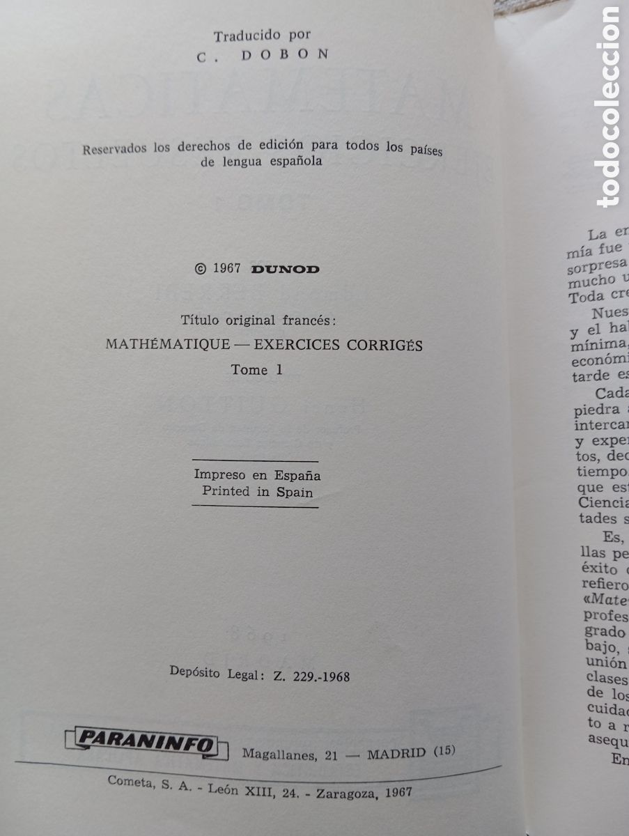Libros de segunda mano de ciencias: MATEMATICAS. EJERCICIOS RESUELTOS 3 TOMOS - E.BERREBI. - Foto 3