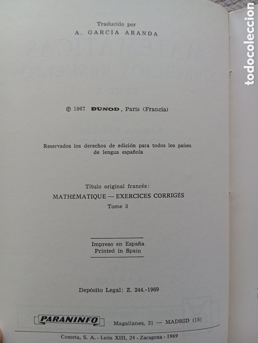 Libros de segunda mano de ciencias: MATEMATICAS. EJERCICIOS RESUELTOS 3 TOMOS - E.BERREBI. - Foto 5