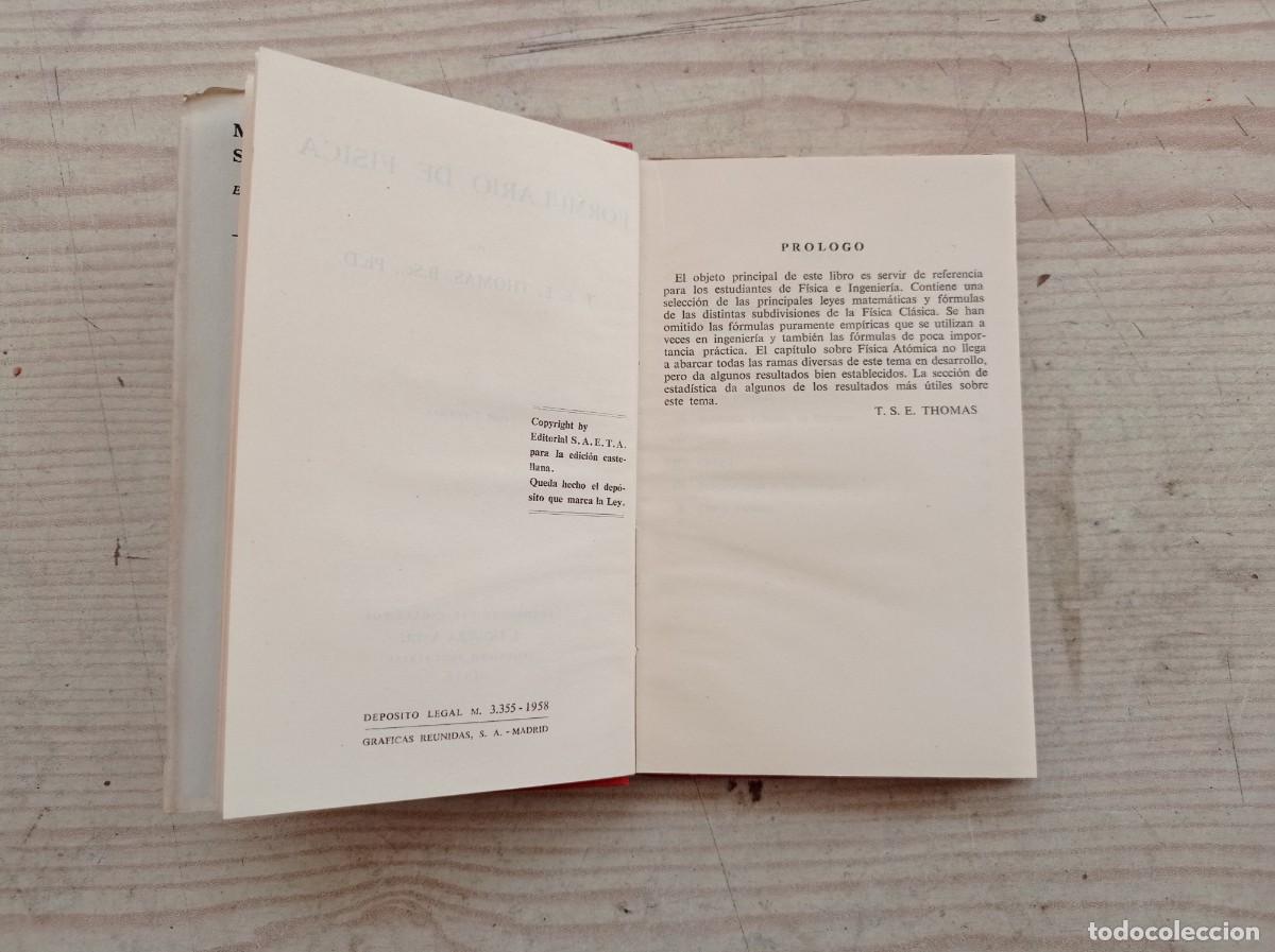 Libros de segunda mano de ciencias: Formulario De Fisica - T.S.E Thomas - 1958 - Foto 3