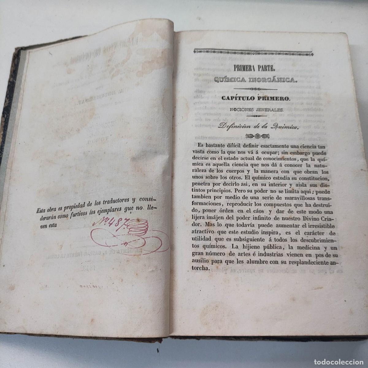 Libros de segunda mano de ciencias: ELEMENTOS DE QU&Iacute;MICA. TOMO I BOUCHARDAT, A. - Foto 4