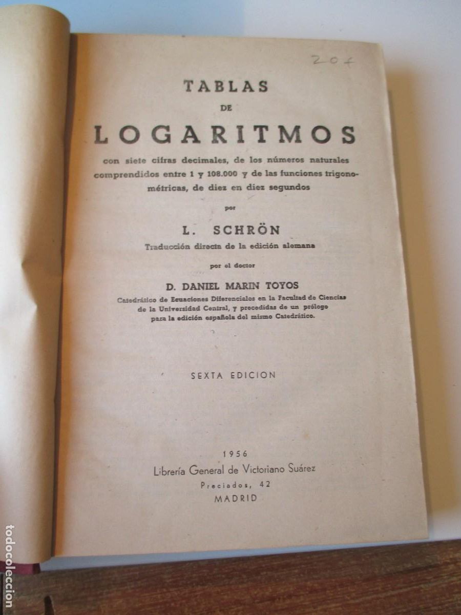Libros de segunda mano de ciencias: L. SCHR&Ouml;N Tablas de logaritmos W34345 - Foto 2
