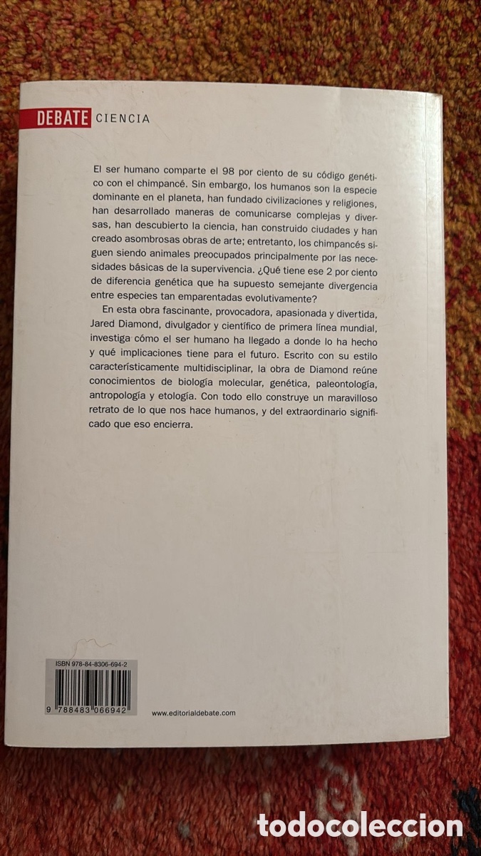 Libros de segunda mano: El tercer chimpanc&eacute; . Jared Diamond. Ed. Debate - Foto 5