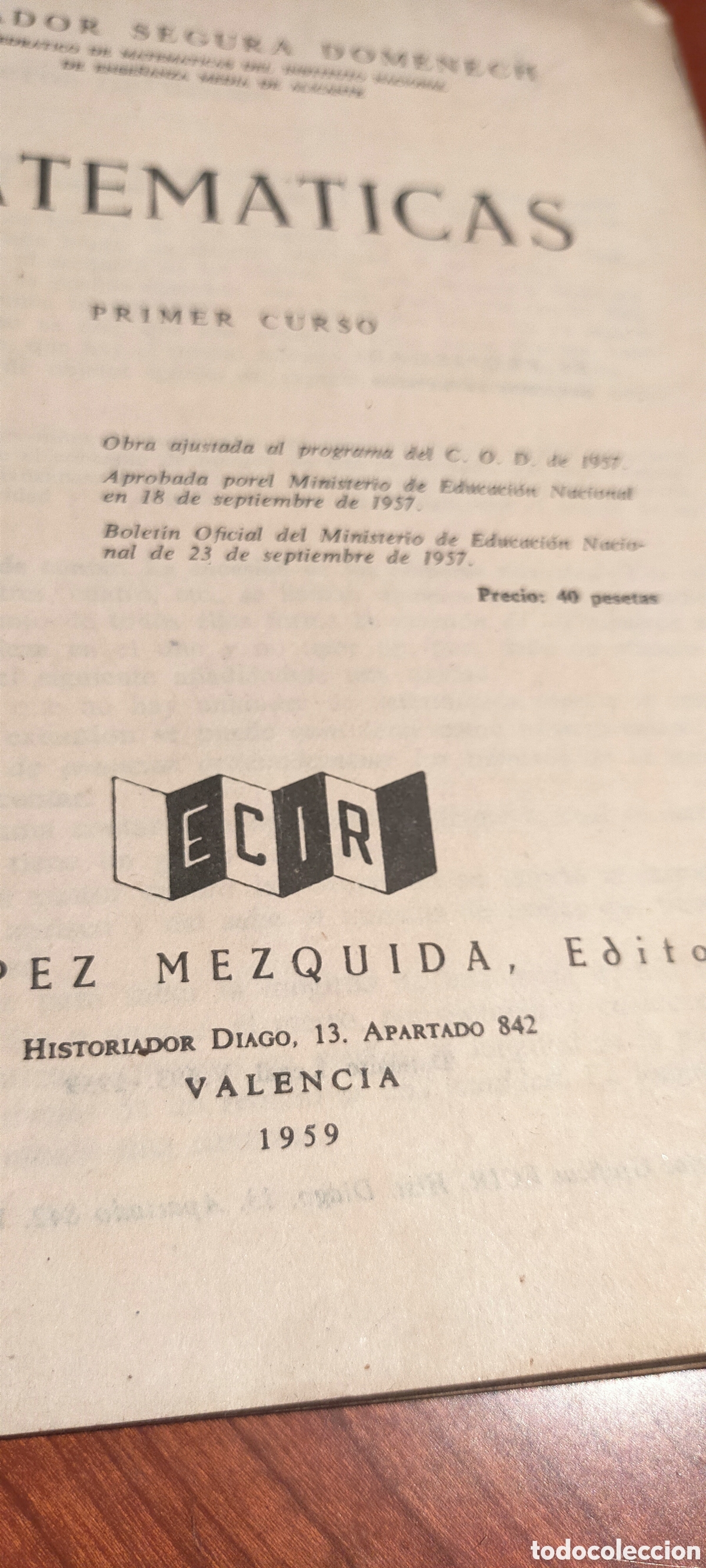 Libros de segunda mano de ciencias: Libro MATEM&Aacute;TICAS 1&deg; S SEGURA 1959 - Foto 6