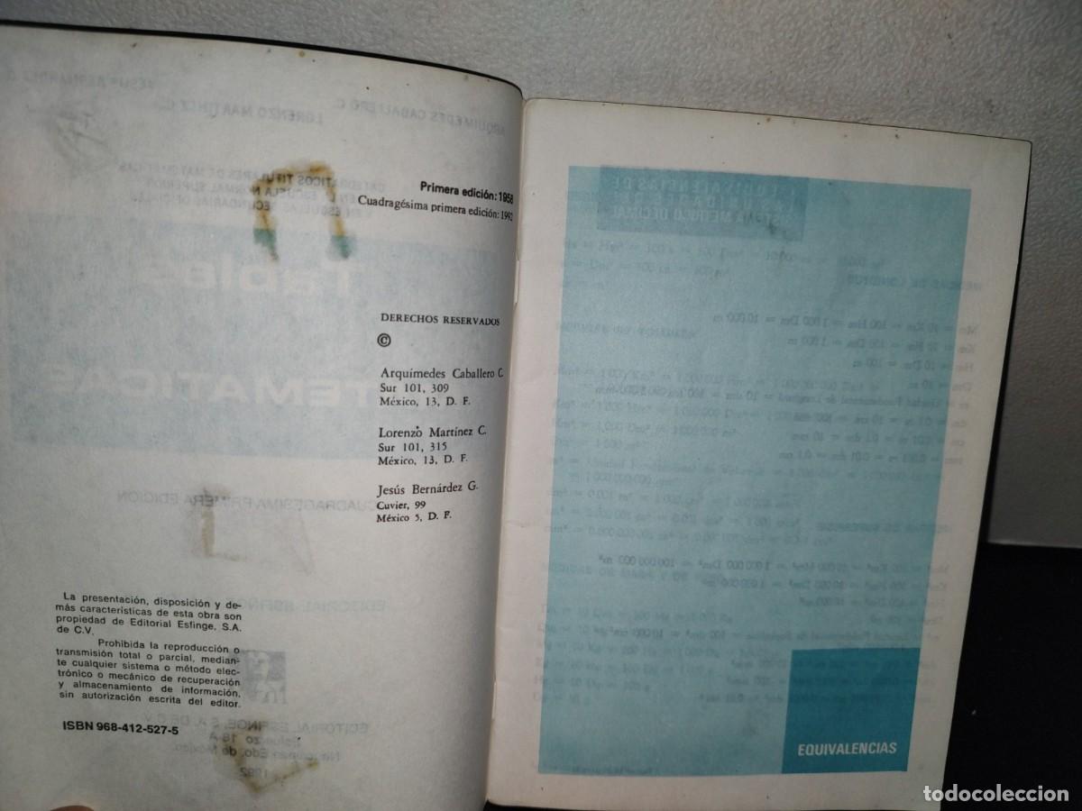 Libros de segunda mano de ciencias: 114- TABLAS MATEM&Aacute;TICAS - ARQU&Iacute;MEDES CABALLERO C. - EDITORIAL ESFINGE - Foto 5