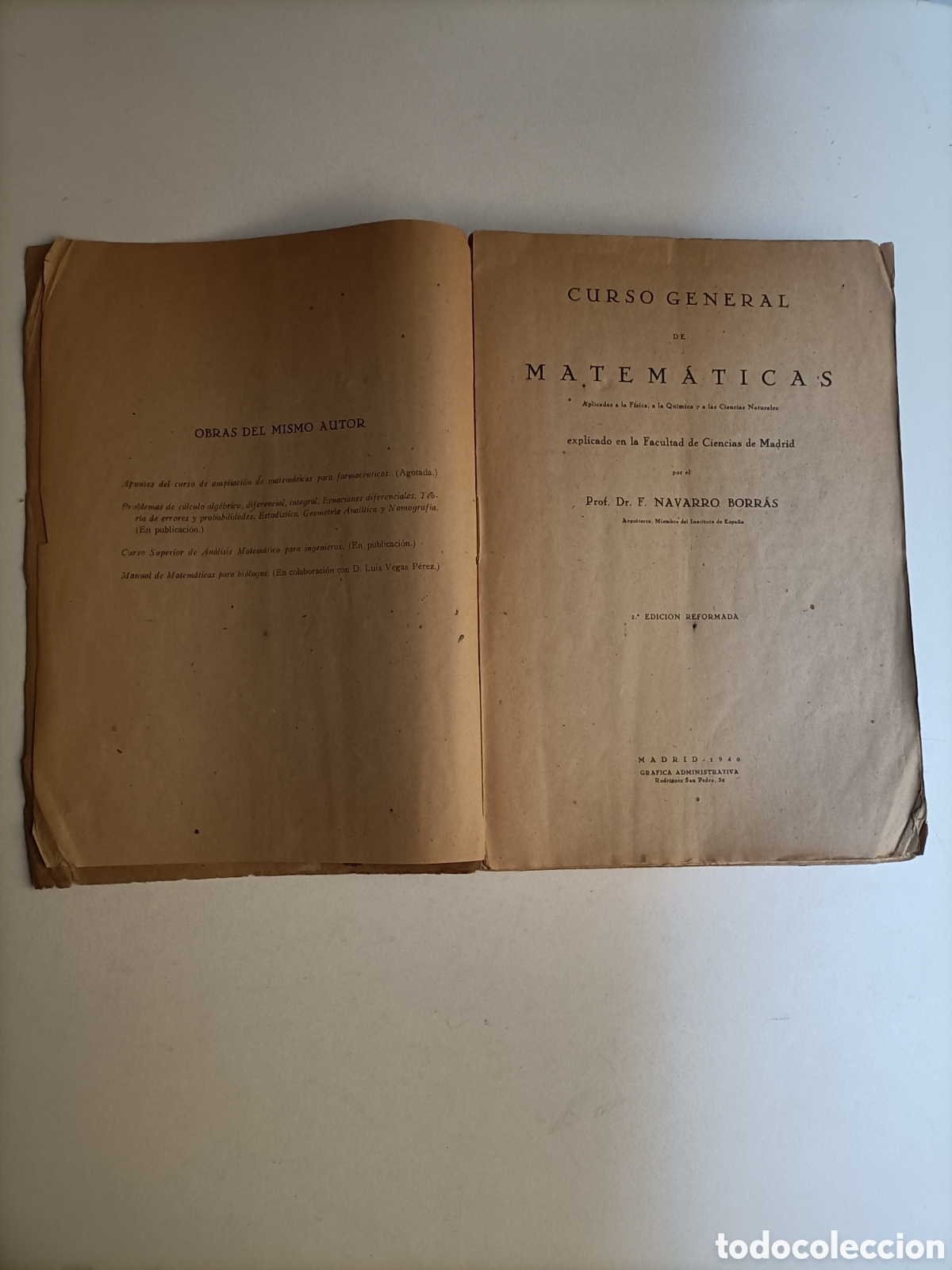 Libros de segunda mano de ciencias: BI. Curso general de matem&aacute;ticas. Navarro Borr&aacute;s 1940 - Foto 9