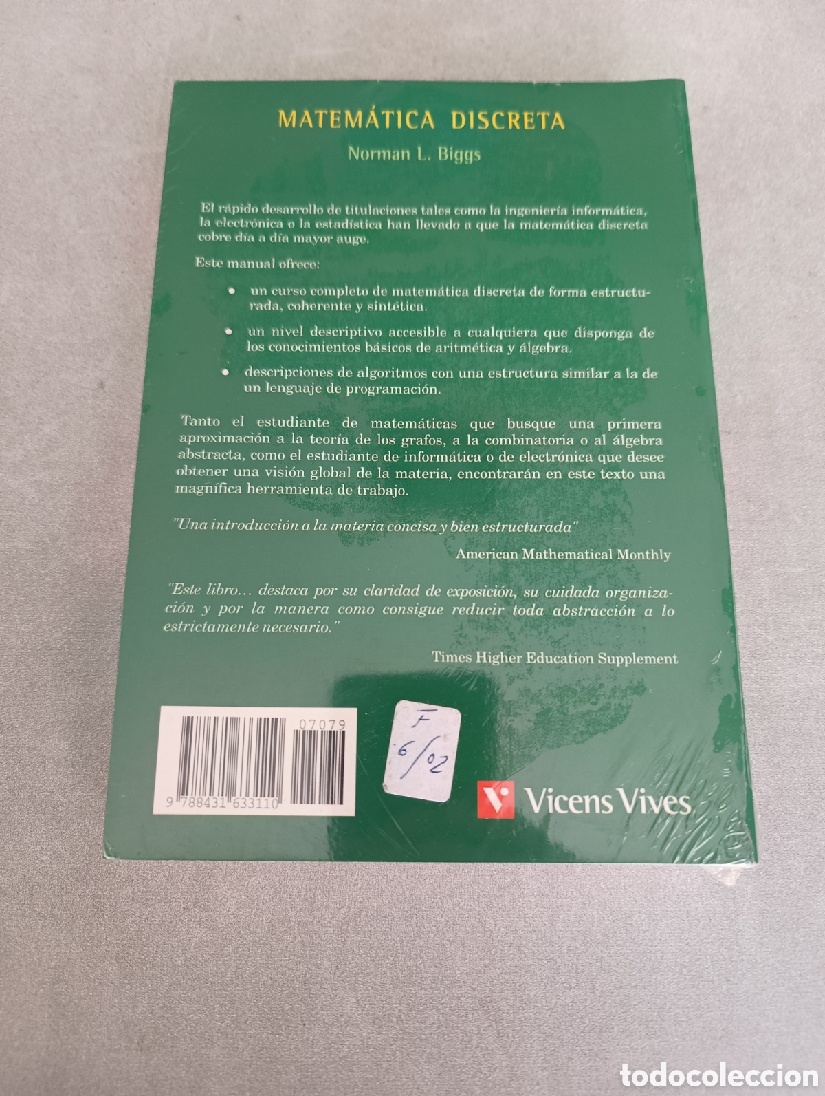 Libros de segunda mano de ciencias: MATEM&Aacute;TICA DISCRETA. NORMAN L. BIGGS. VICENS VIVES. - Foto 3