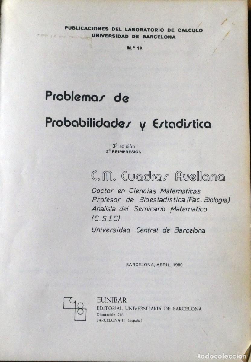 Libros de segunda mano de ciencias: PROBLEMAS DE PROBABILIDADES Y ESTADISTICA (1.980) C.M. CUADRAS - Foto 2
