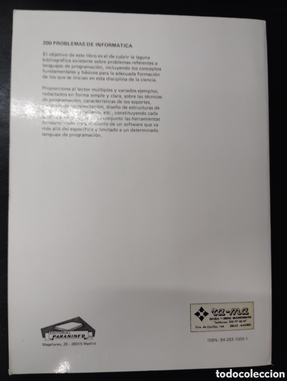 Libros de segunda mano de ciencias: 200 problemas de inform&aacute;tica - Tomas Hurtado Merelo - Paraninfo - Foto 2