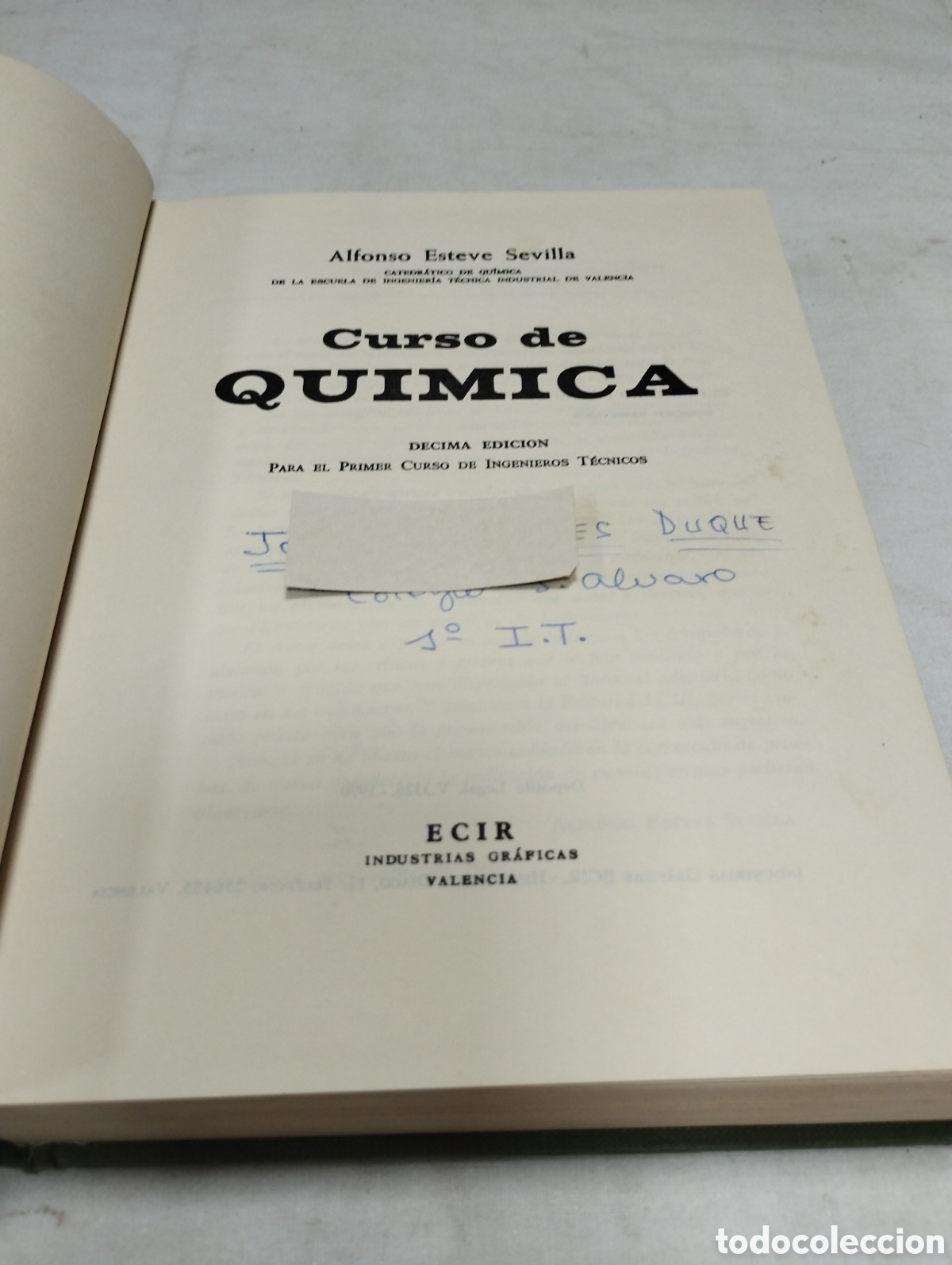 Libros de segunda mano de ciencias: Curso de qu&iacute;mica. Alfonso Esteve, 1970 - Foto 2