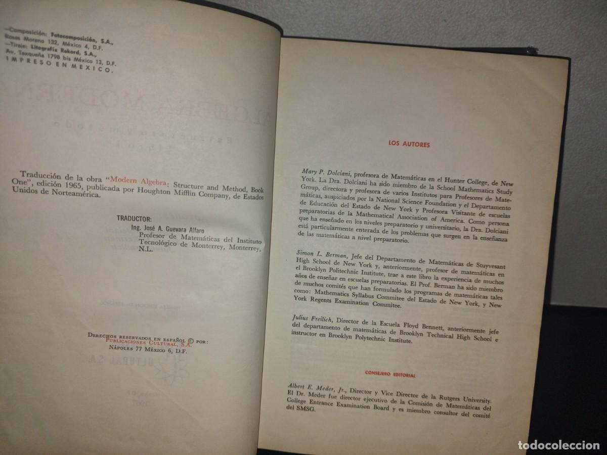 Libros de segunda mano de ciencias: 157- &Aacute;LGEBRA MODERNA. ESTRUCTURA Y M&Eacute;TODO. LIBRO 1. DOLCIANI, BERMAN, FREILICH - 1965 - Foto 5