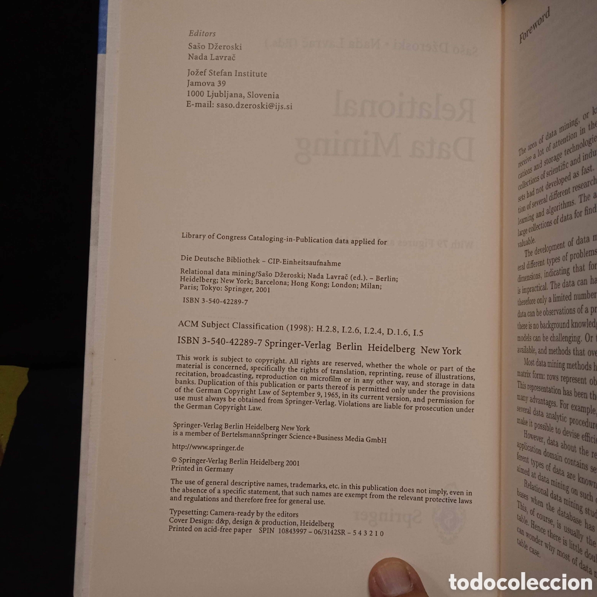 Libros de segunda mano de ciencias: RELATIONAL DATA MINING - SASO DZEROSKI NADA LAVRAC (EDS) - SPRINGER 2001 #9418 - Foto 3