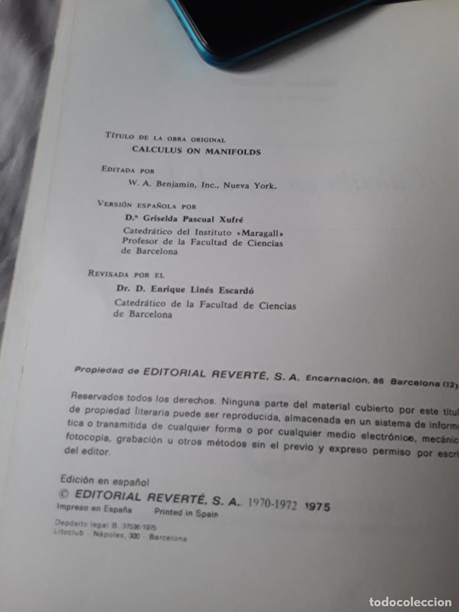Libros de segunda mano de ciencias: C&aacute;lculo de variedades, de Michael Spivak. Revert&eacute;, 1975. - Foto 2