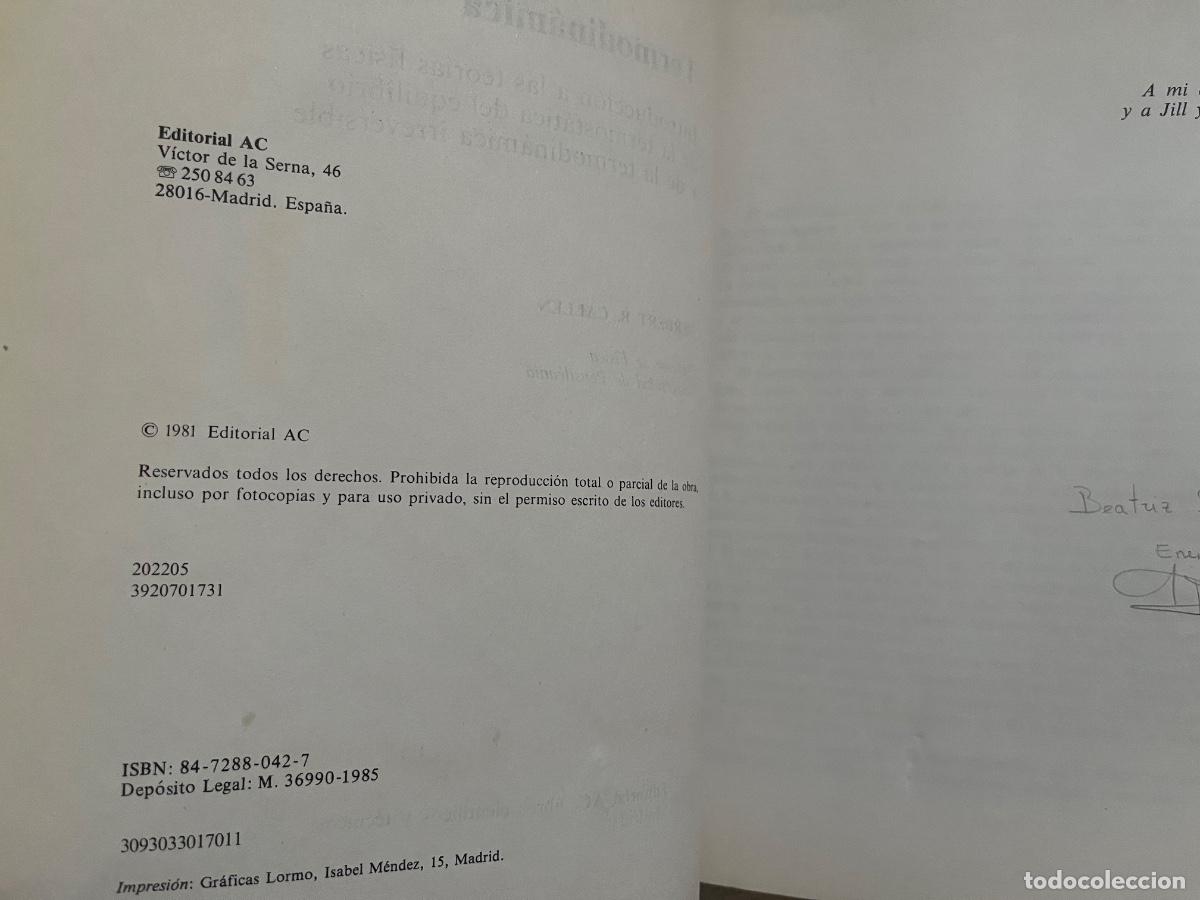Libros de segunda mano de ciencias: TERMODIN&Aacute;MICA - H.B. Callen - Foto 10