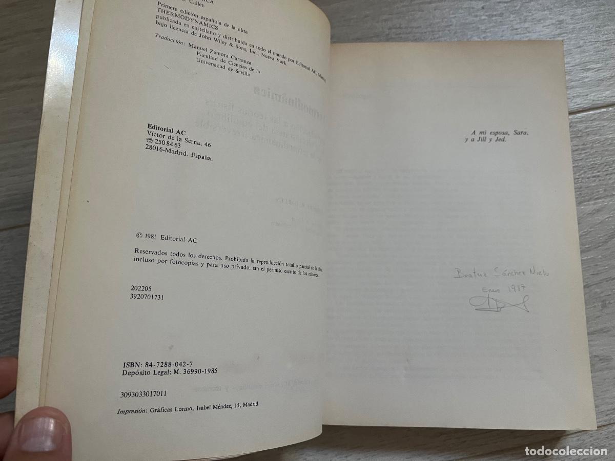 Libros de segunda mano de ciencias: TERMODIN&Aacute;MICA - H.B. Callen - Foto 14
