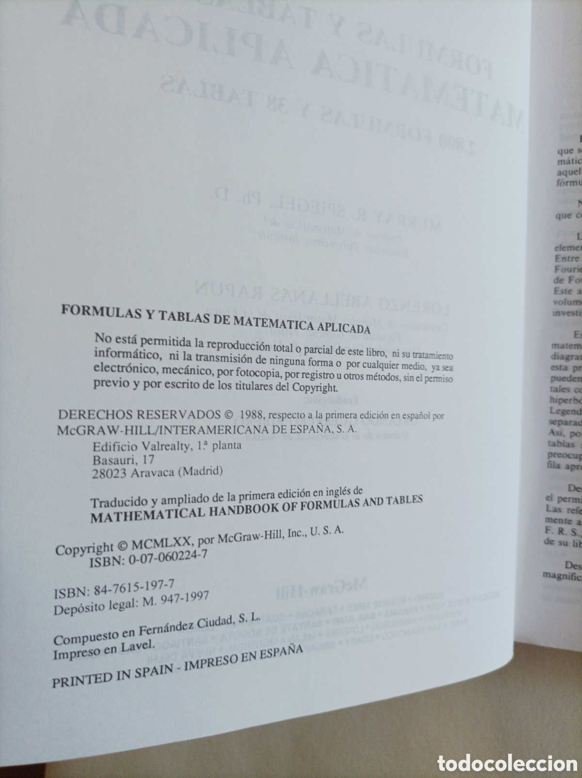 Libros de segunda mano de ciencias: F&oacute;rmulas y tablas de matem&aacute;tica aplicada / Murray R. Spiegel, Lorenzo Abellanas - Foto 4