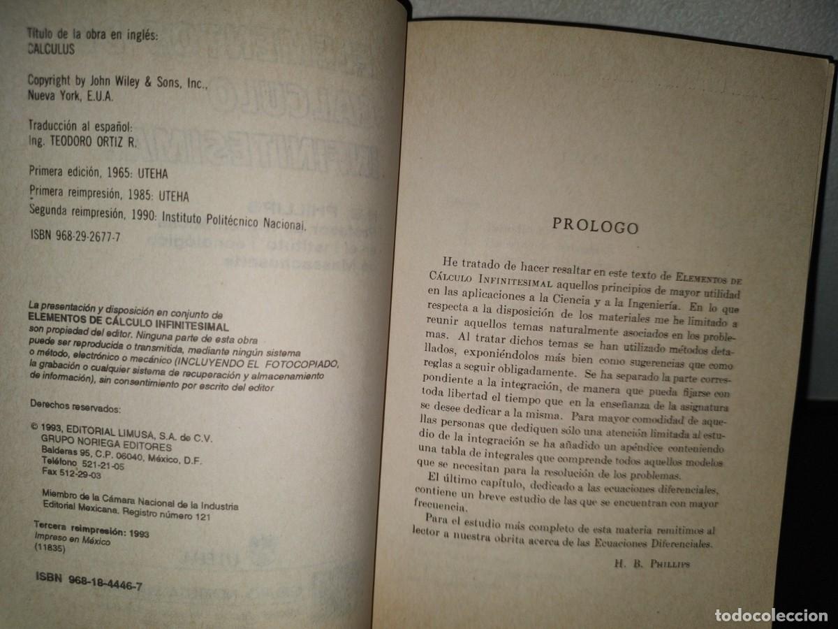 Libros de segunda mano de ciencias: 204- ELEMENTOS DE C&Aacute;LCULO INFINITESIMAL - H. B. PHILLIPS - UTEHA, 1990 - Foto 5