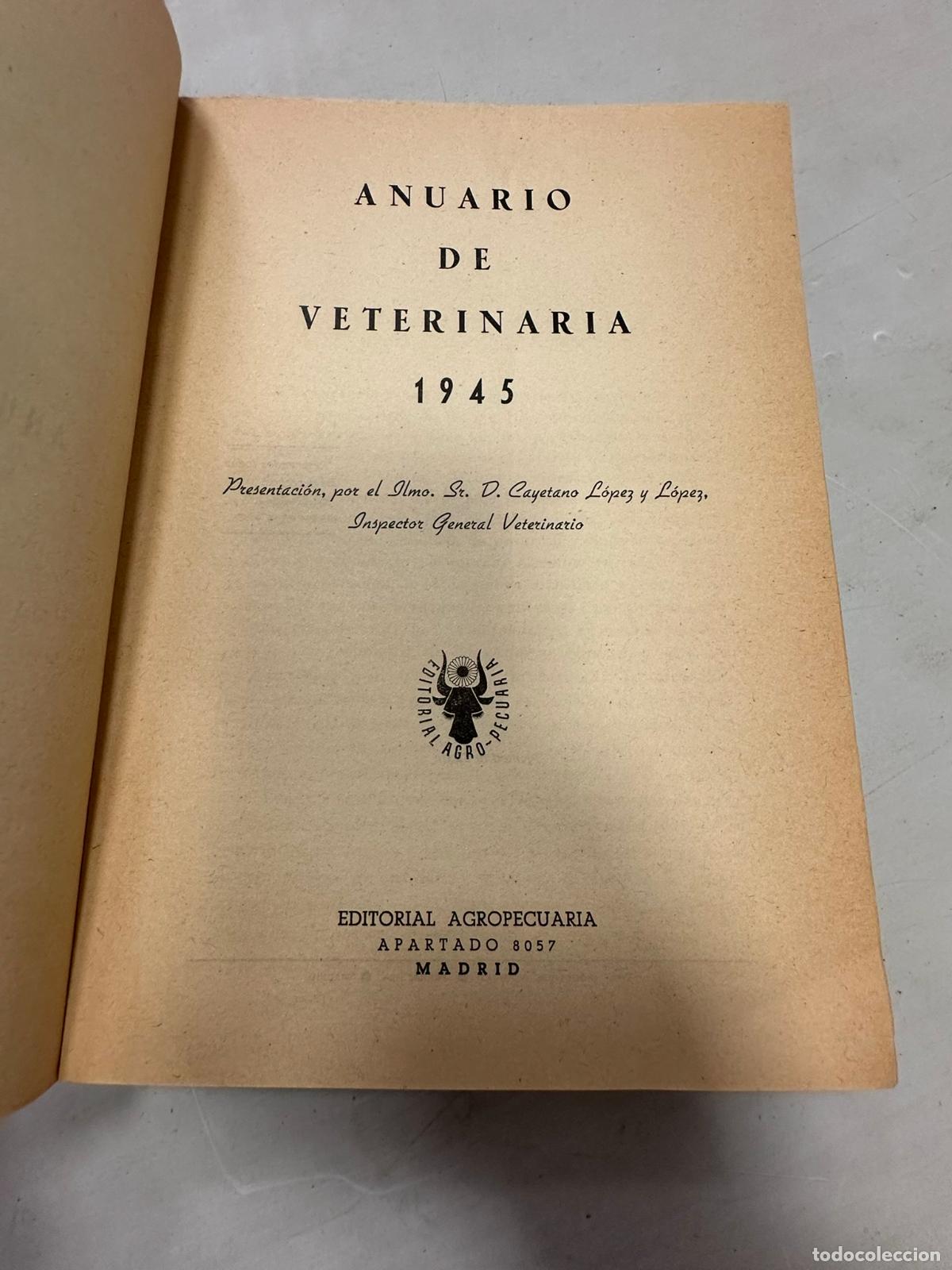 Libros de segunda mano: ANUARIO DE VETERINARIA 1945. - Editorial. - Foto 3
