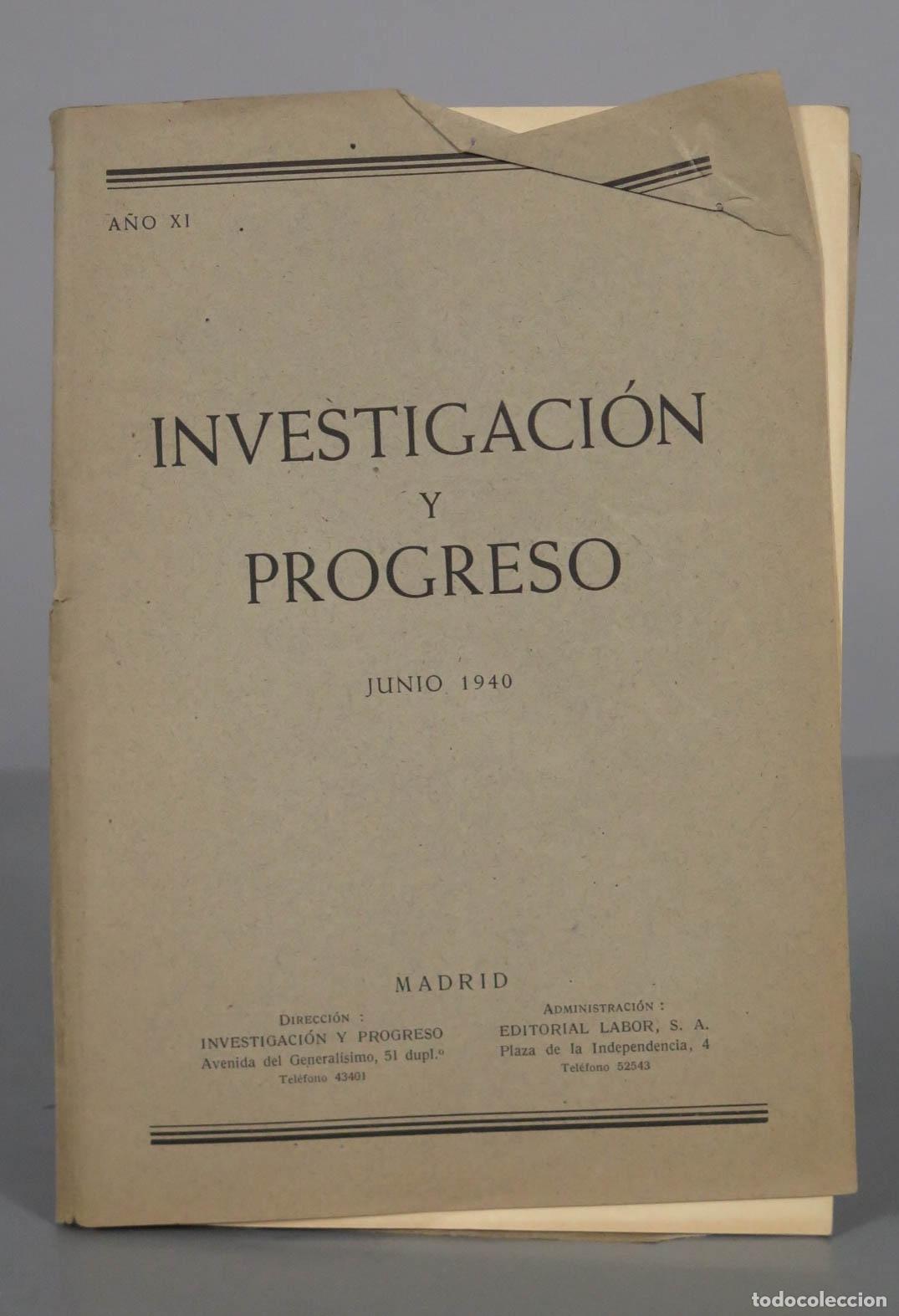 Libros de segunda mano: INVESTIGACI&Oacute;N PROGRESO JUNIO 1940 - Foto 1