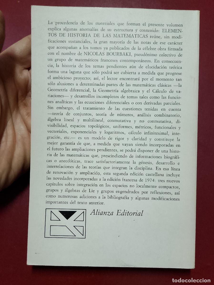 Libros de segunda mano de ciencias: Nicolas Bourbaki: Elementos de historia de las matem&aacute;ticas (Alianza Editorial) - Foto 2