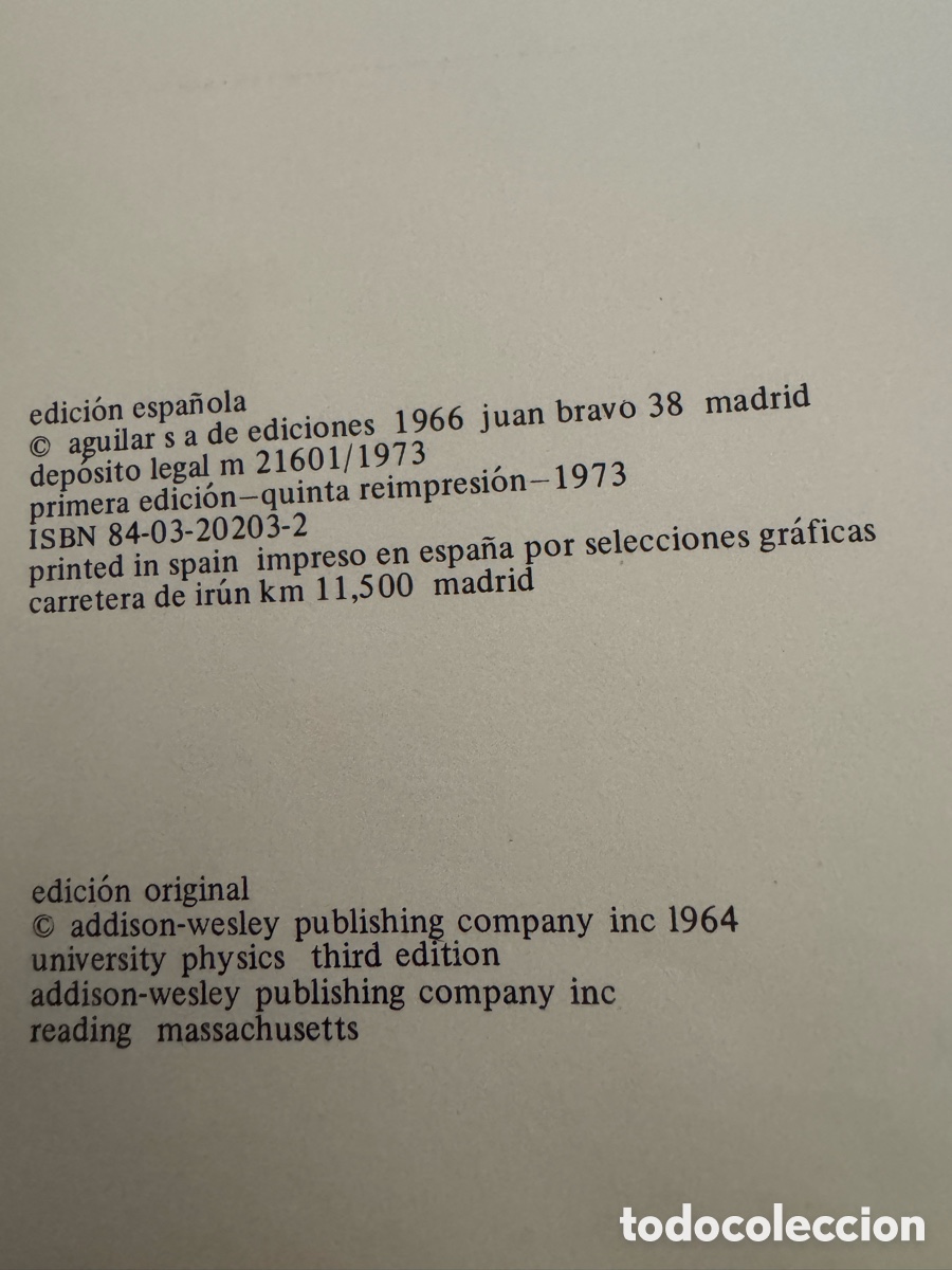 Libros de segunda mano de ciencias: F&Iacute;SICA (sears zemansky) 1a edici&oacute;n 1973 - Foto 2