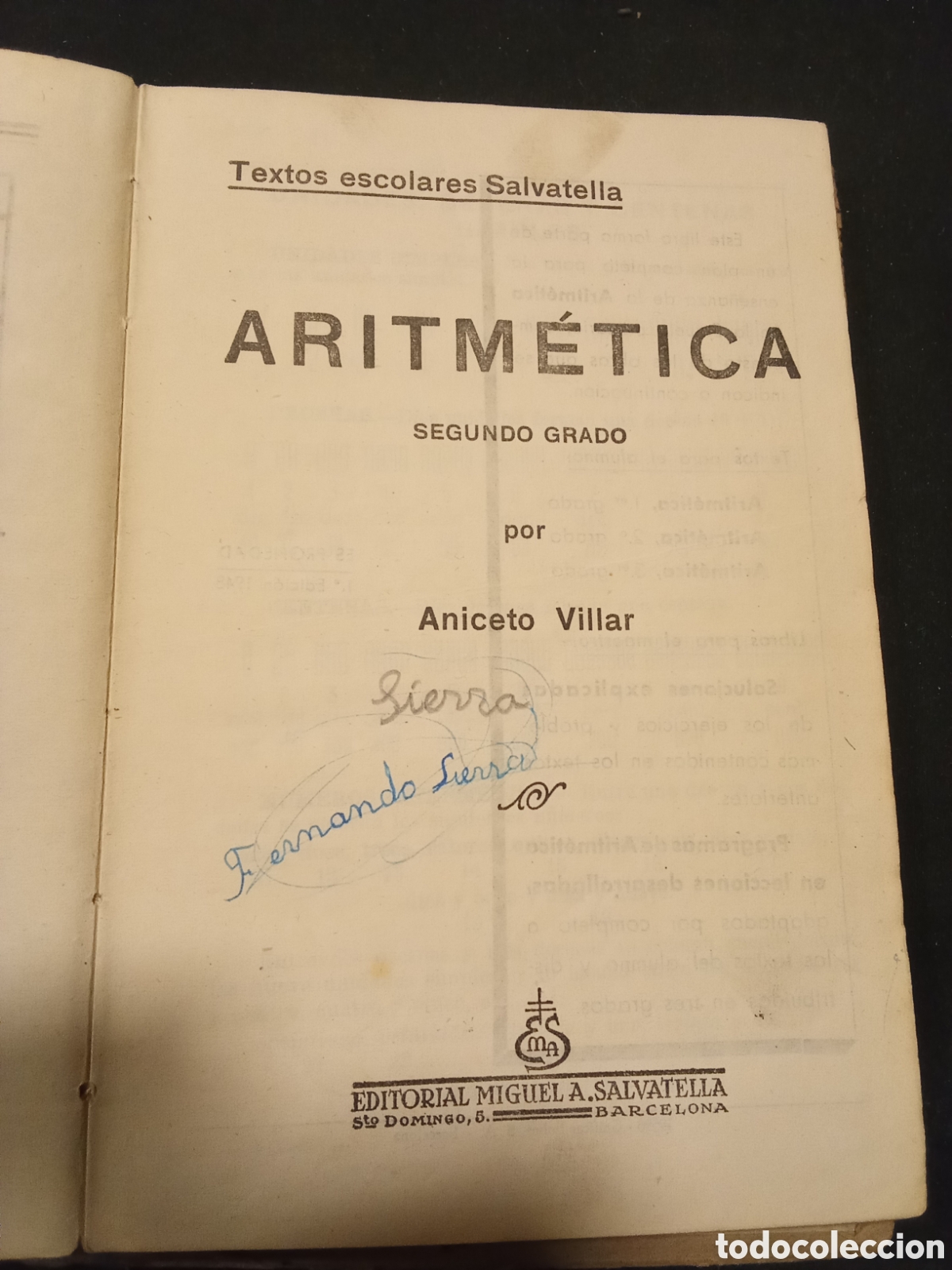 Libros de segunda mano de ciencias: LIBRO DE TEXTO ESCOLAR SALVATELLA ARITM&Eacute;TICA SEGUNDO GRADO 1948 - Foto 4