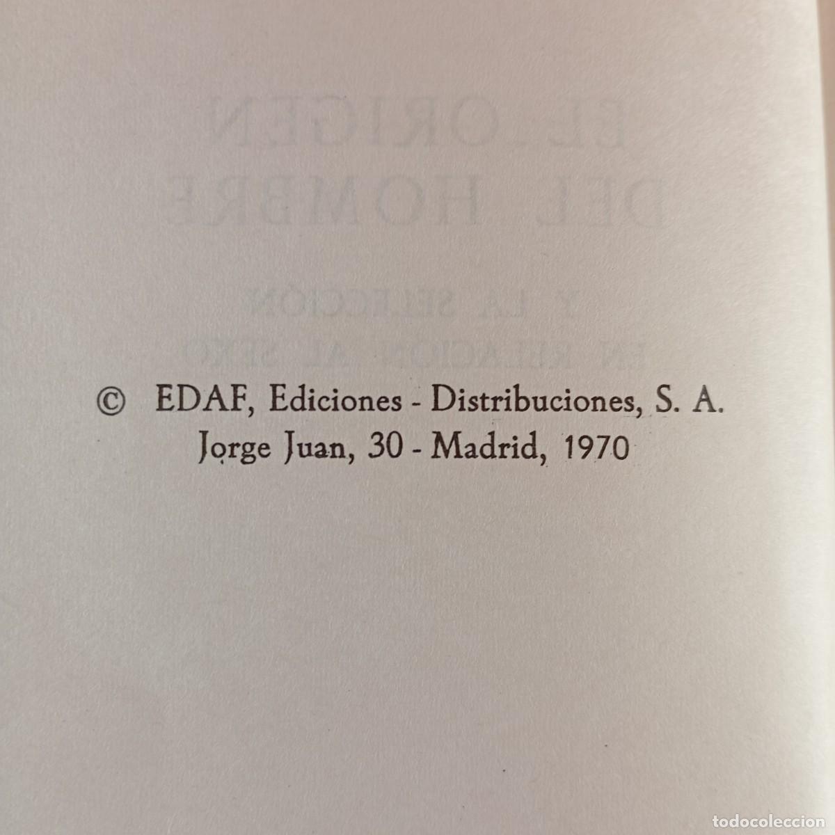 Libros de segunda mano: EL ORIGEN DEL HOMBRE - CHARLES DARWIN - EDAF EDICIONES - 1970 / 11034 - Foto 4