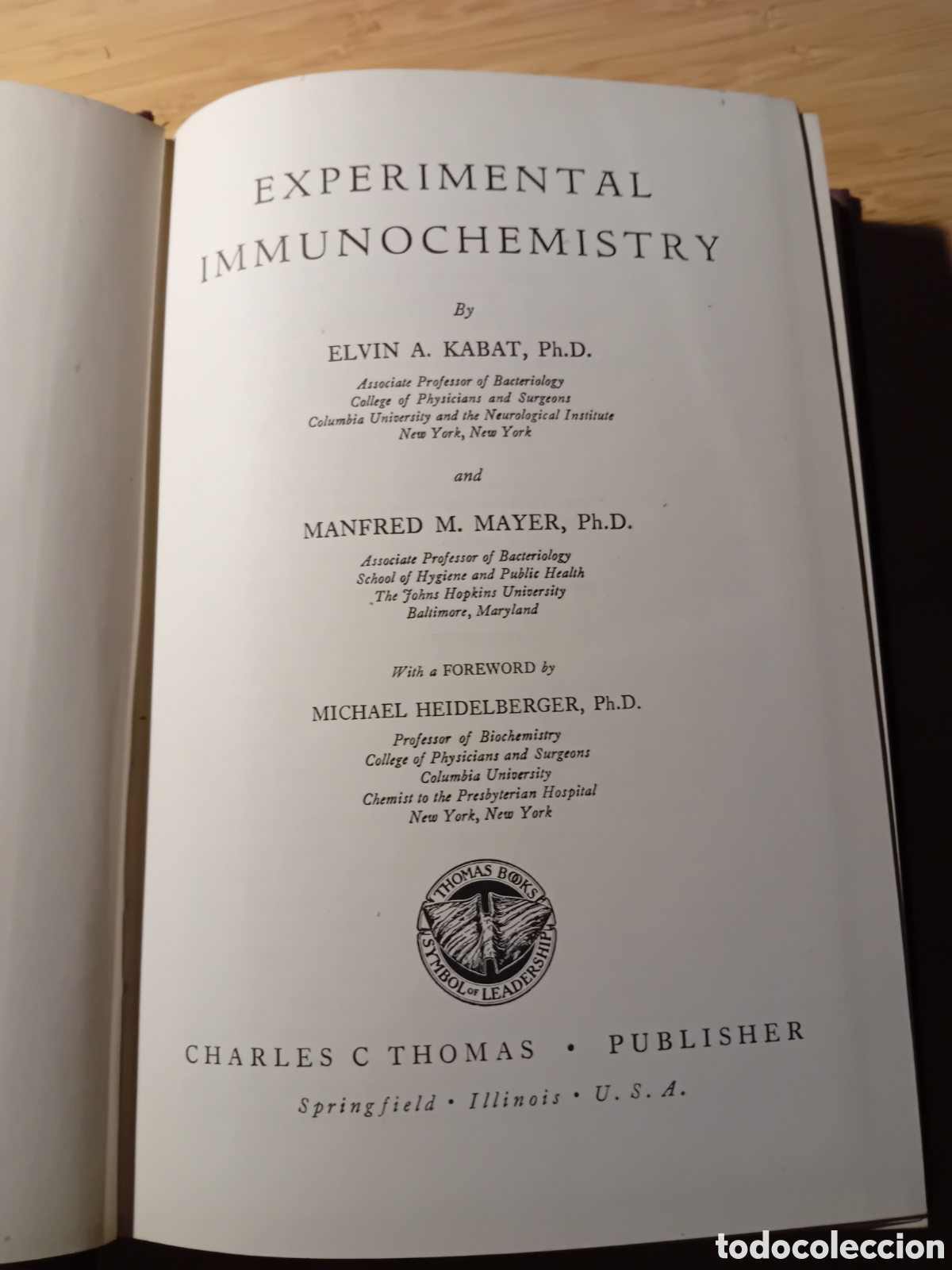 Libros de segunda mano de ciencias: (ingl&eacute;s) Experimental immunochemistry - E. Kabat y M. Mayer (Charles Thomas 1948) primera edici&oacute;n - Foto 2