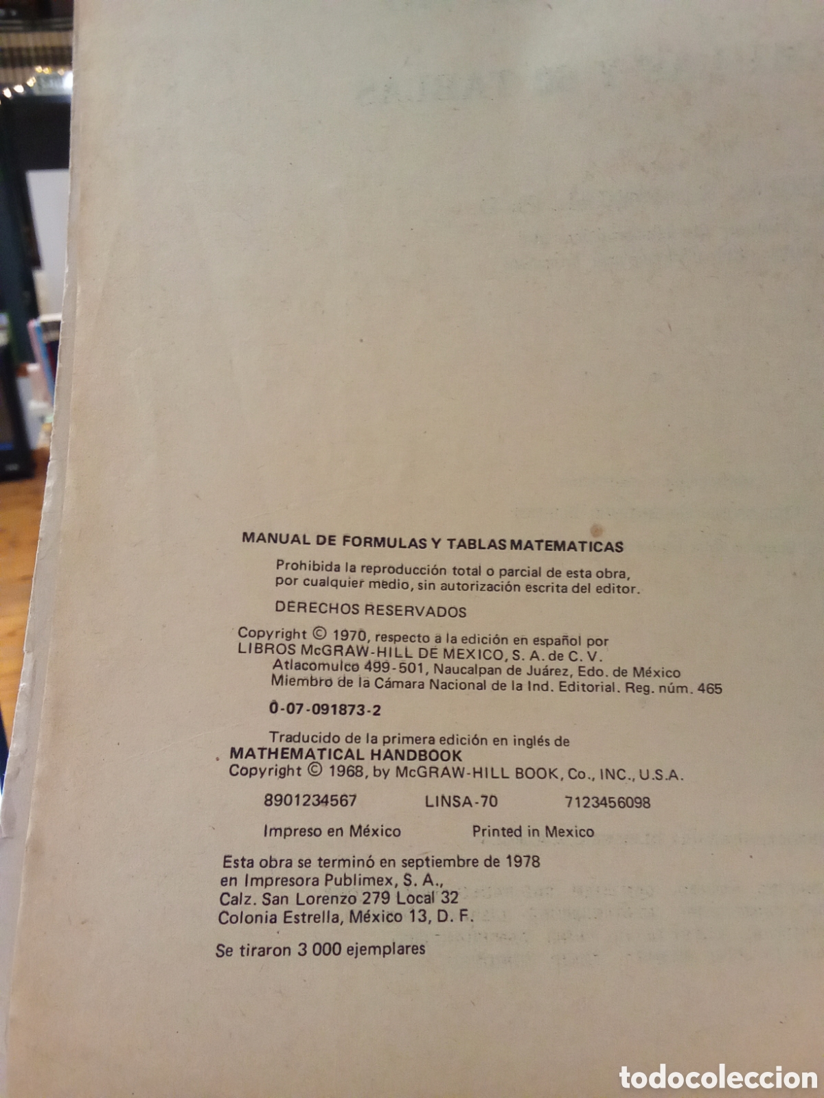 Libros de segunda mano de ciencias: Manual de f&oacute;rmulas y tablas matem&aacute;ticas - Murray R. Spiegel - Schaum y McGraw - Foto 4