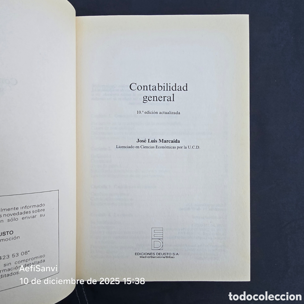 Libros de segunda mano de ciencias: CONTABILIDAD GENERAL (J.L. MARCAIDA) (DEUSTO) - Foto 2
