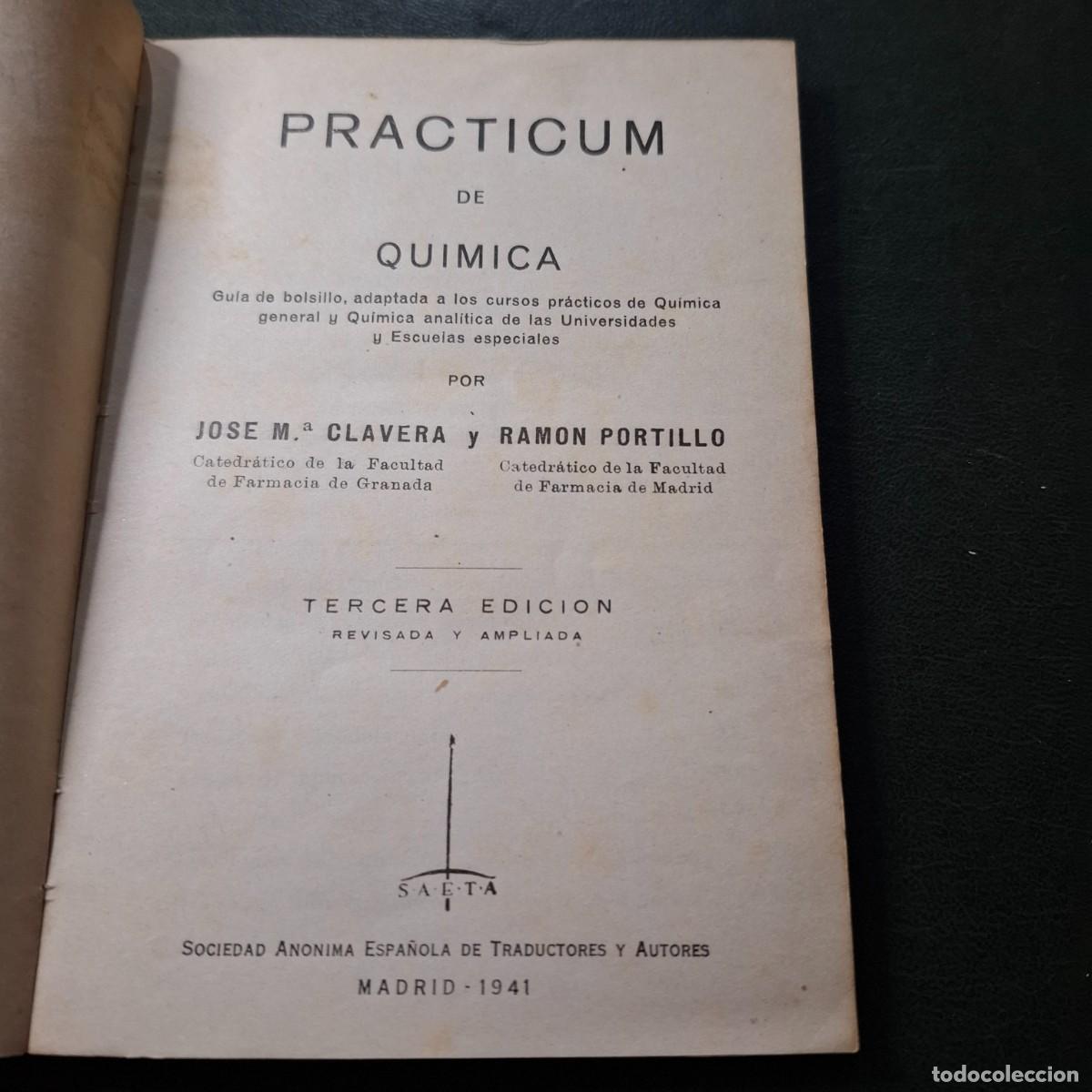 Libros de segunda mano de ciencias: Practicum de quimica - Clavera y Portillo - 1941 - Foto 2