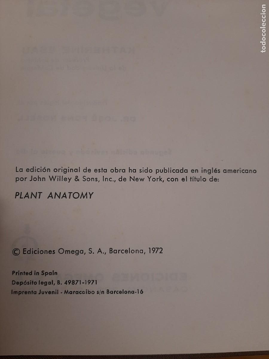 Libros de segunda mano: Anatom&iacute;a vegetal - Katherine Esau - Ediciones Omega en 1972 - Foto 5