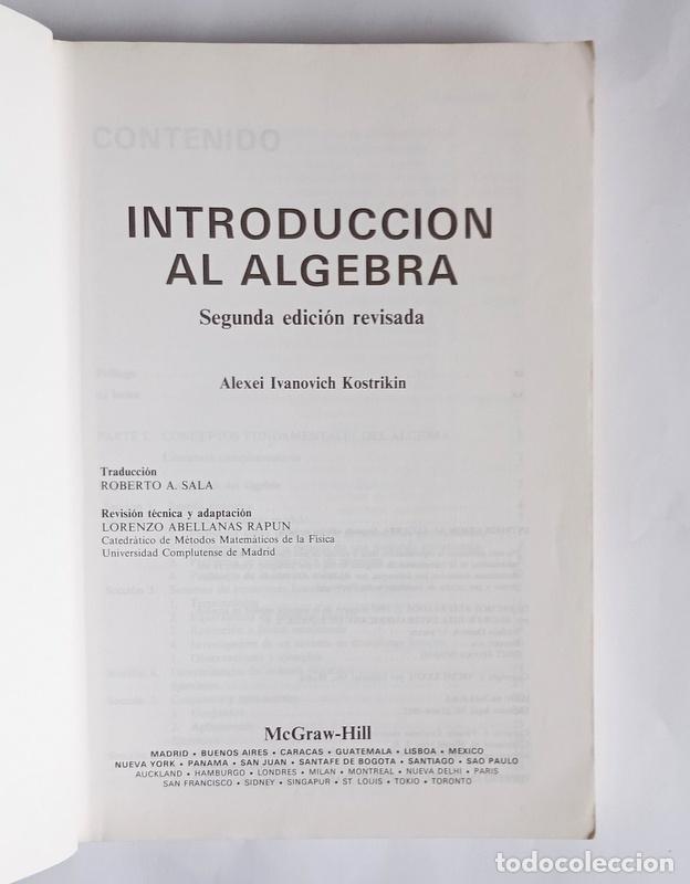 Libros de segunda mano de ciencias: INTRODUCCION AL ALGEBRA - A. I. KOSTRIKIN - EDITORIAL McGRAW-HILL. 1992 - Foto 2