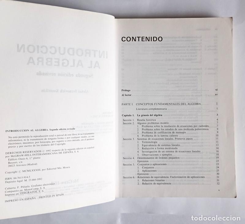 Libros de segunda mano de ciencias: INTRODUCCION AL ALGEBRA - A. I. KOSTRIKIN - EDITORIAL McGRAW-HILL. 1992 - Foto 3
